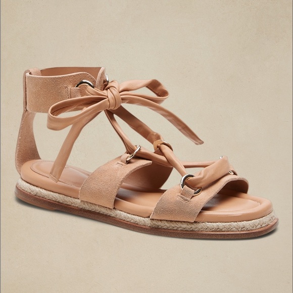 Alexandre Birman Shoes - STUNNING! Alexandre Birman Suede Tan Sandals w/ Espadrille Trim and Gold Rings